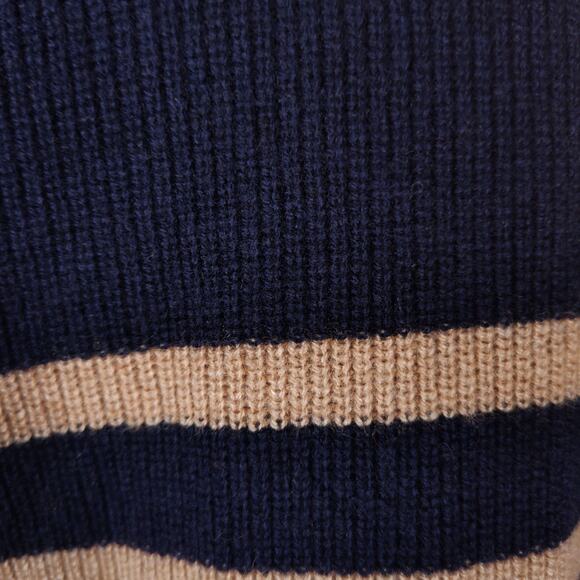 Rails Harris Merino Blend Sweater Size M Camel Navy Stripe Collared Neckline - Picture 8 of 12